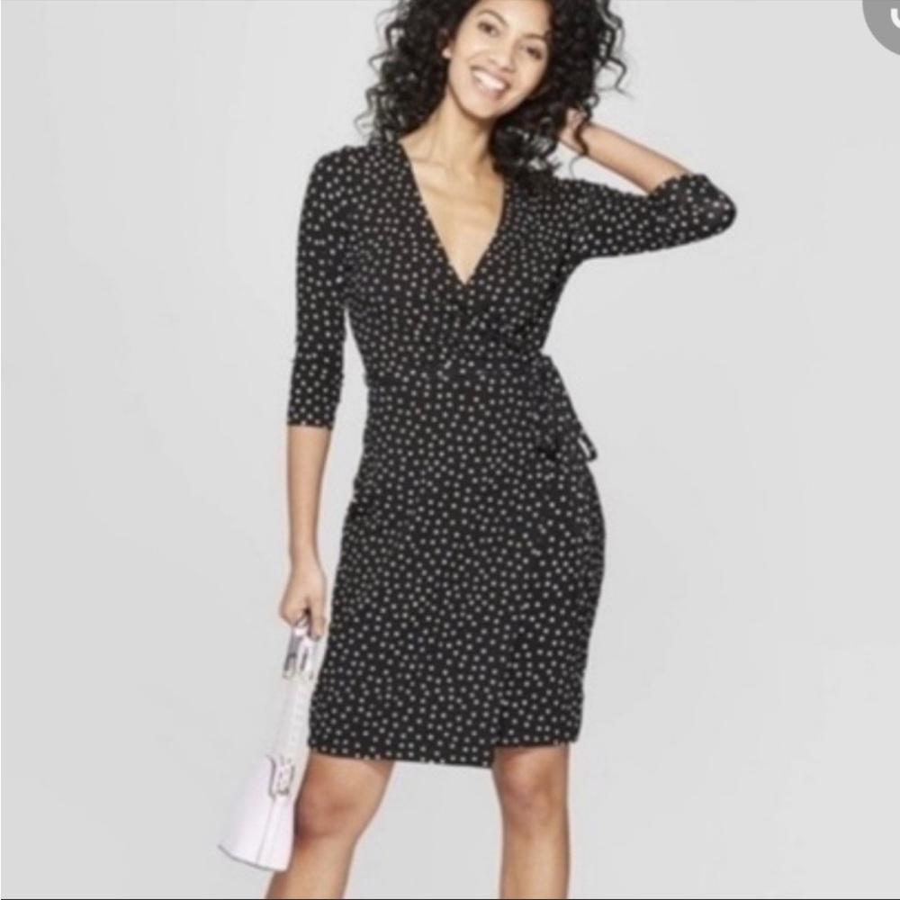 a new day Black Polka Dot Wrap Dress
